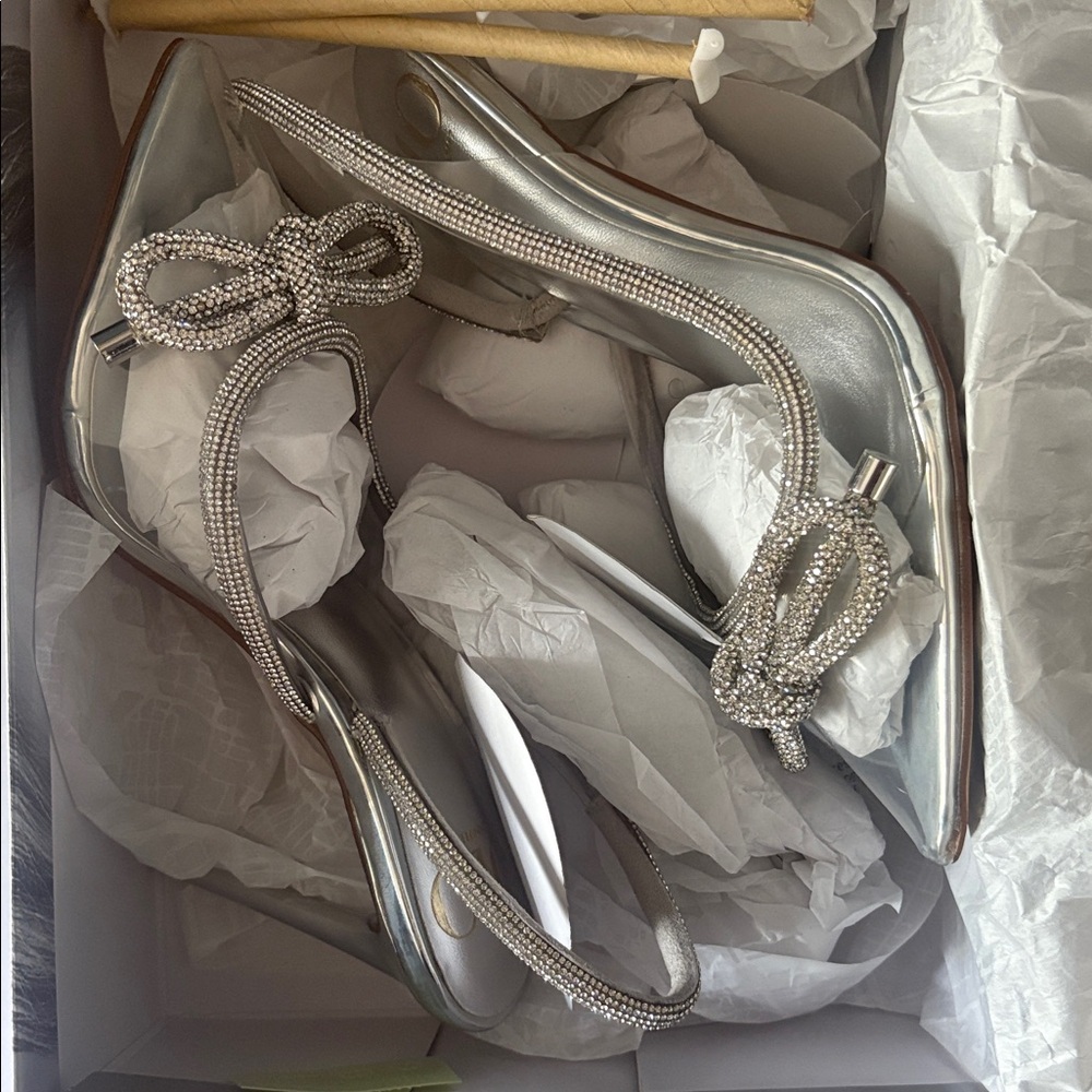 Jennifer Lopez Flina clear bow embellished party high heels sling back size 7 - Picture 3 of 8